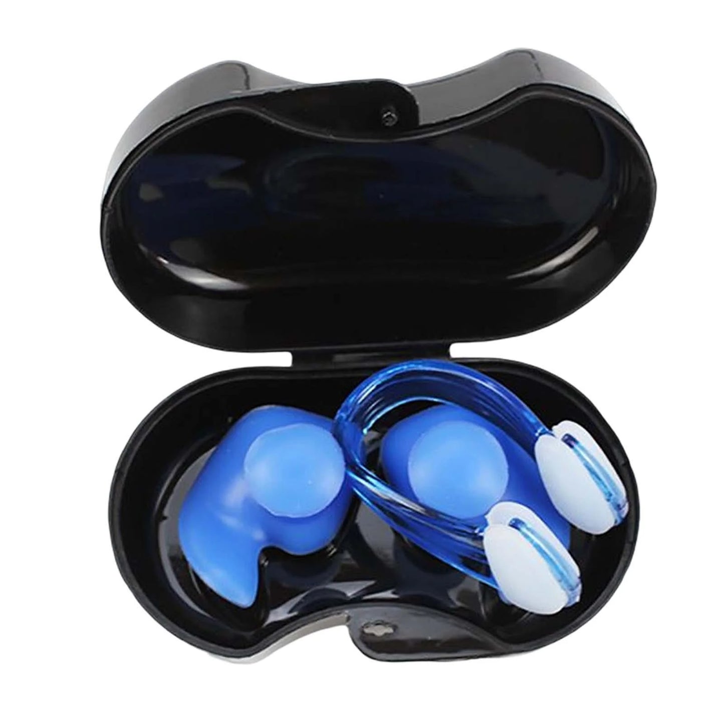 Swimming Ear Plug and Nose Clip, Silicone Ear, Waterproof Ear Nose Protector with Storage Box for Kids Beginners Blue