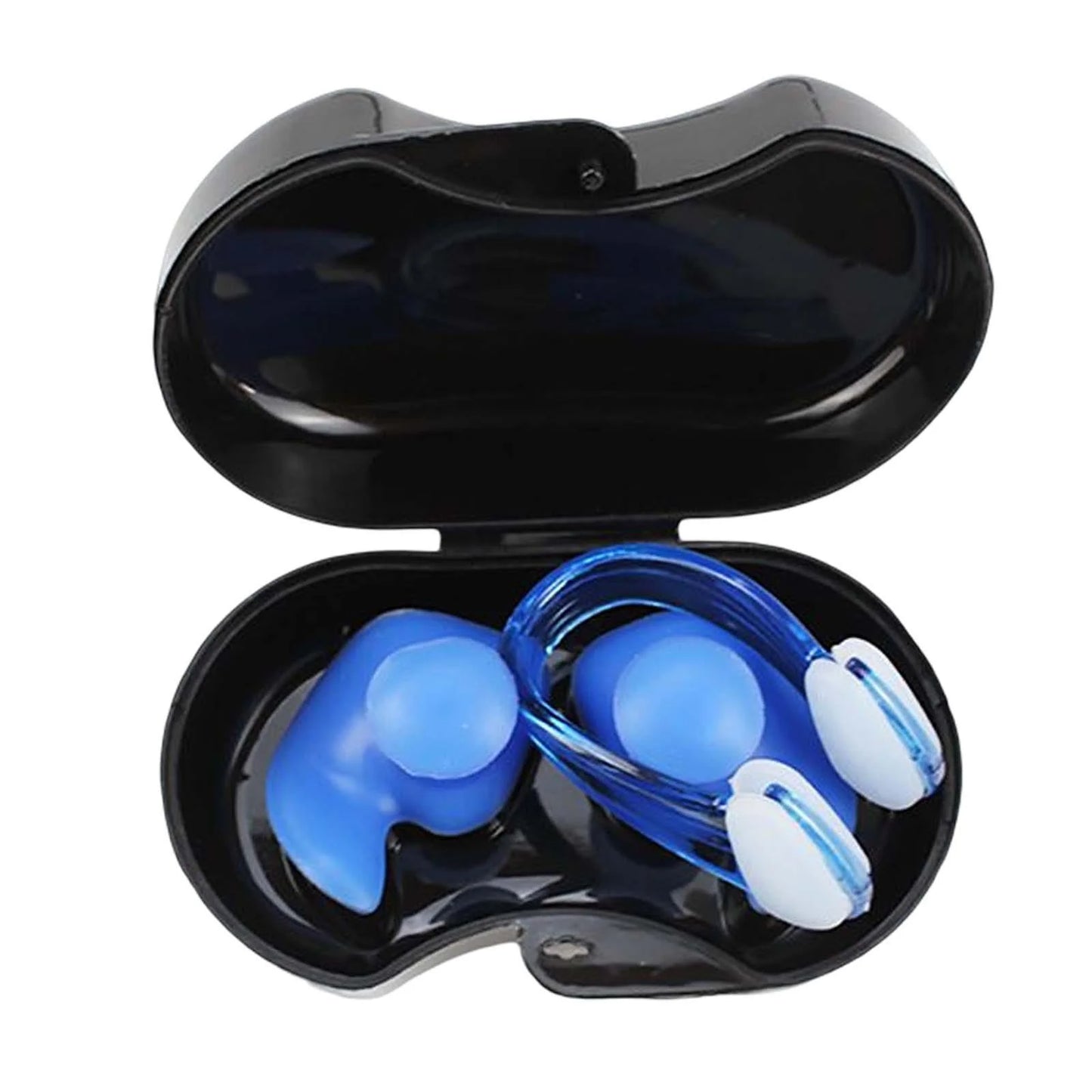 Swimming Ear Plug and Nose Clip, Silicone Ear, Waterproof Ear Nose Protector with Storage Box for Kids Beginners Blue