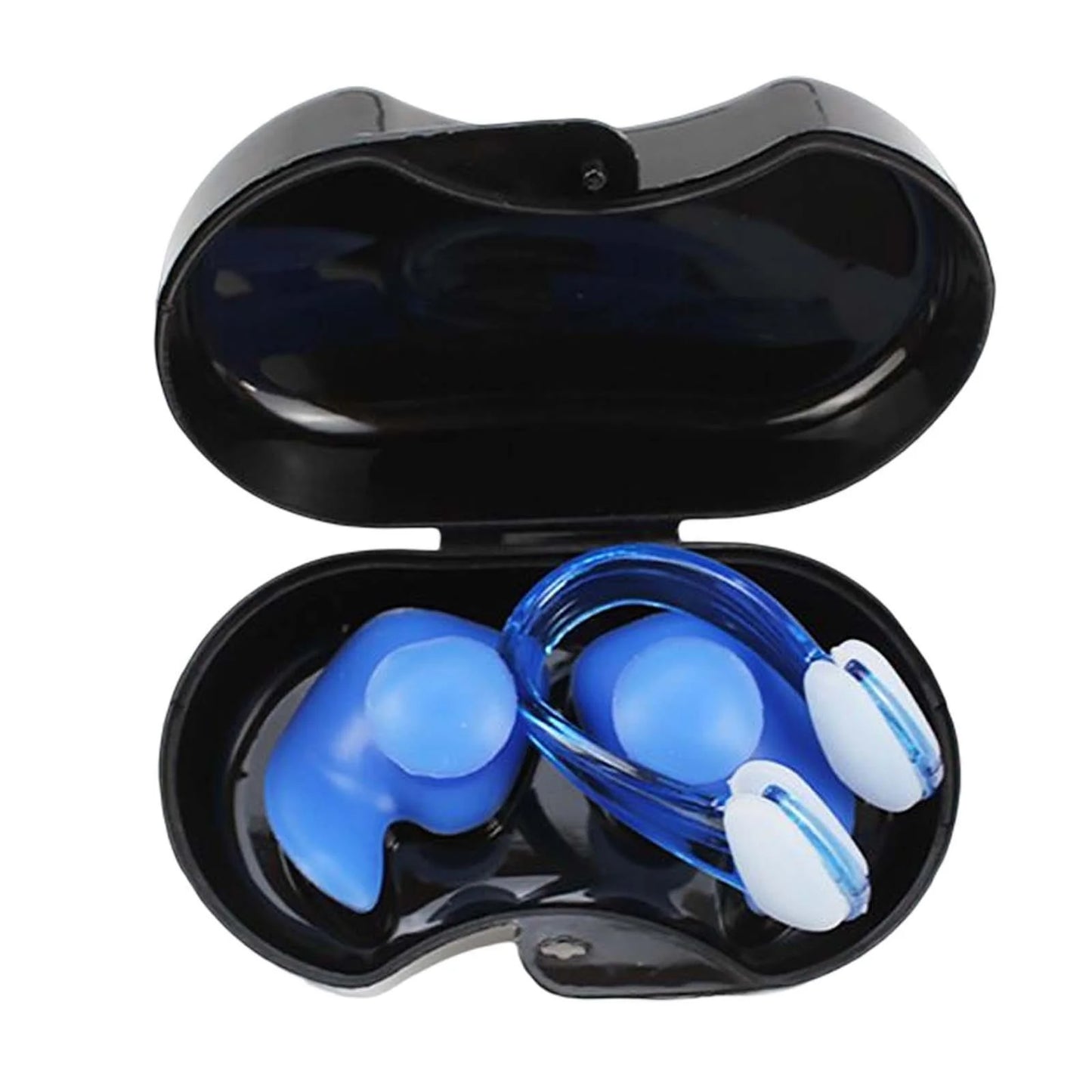 Swimming Ear Plug and Nose Clip, Silicone Ear, Waterproof Ear Nose Protector with Storage Box for Kids Beginners Blue